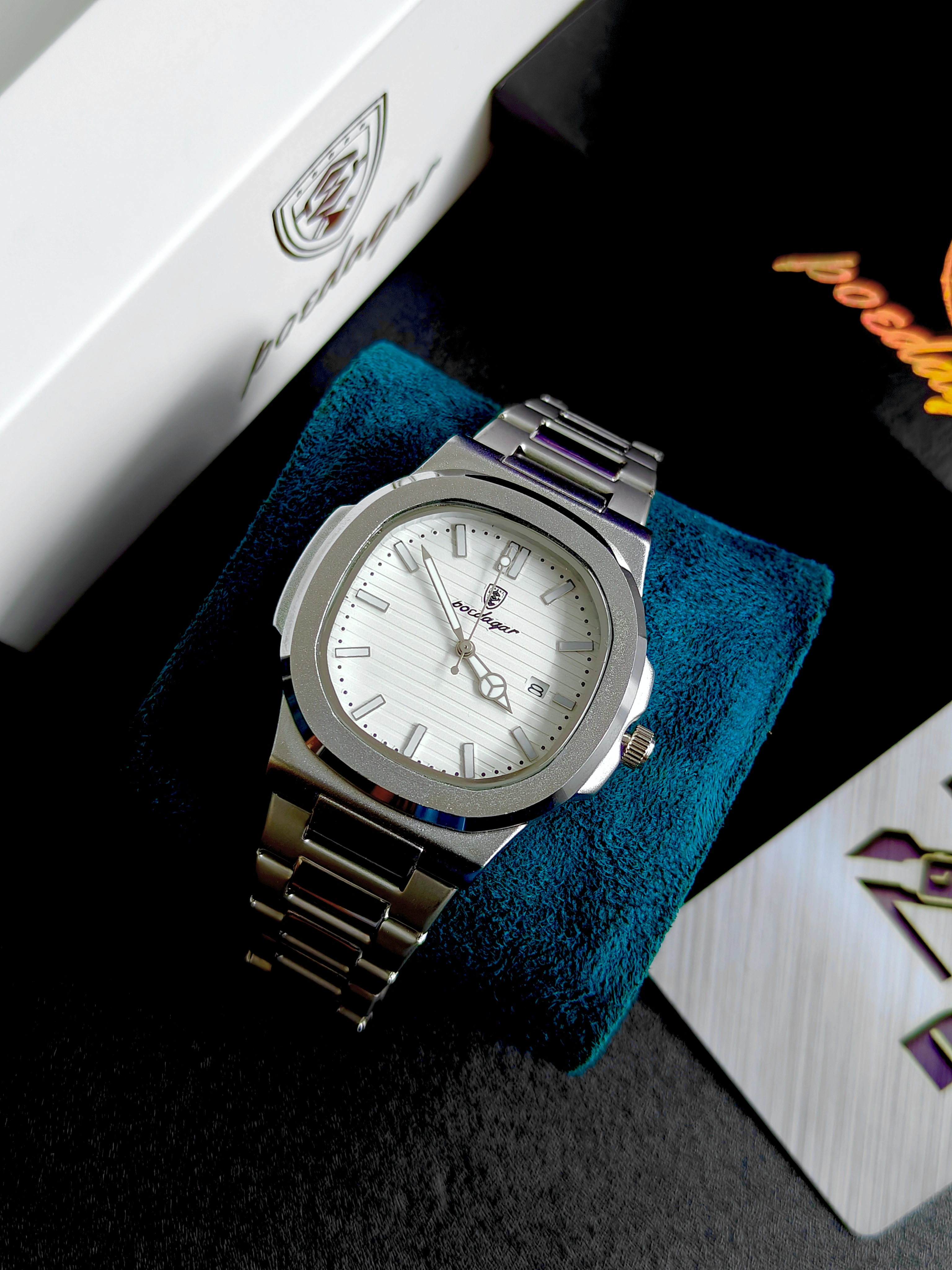 POEDAGAR,,, 613 Luxury Watch Business Male Clock Luminous Date Stainless Steel Square Quartz Men Watch