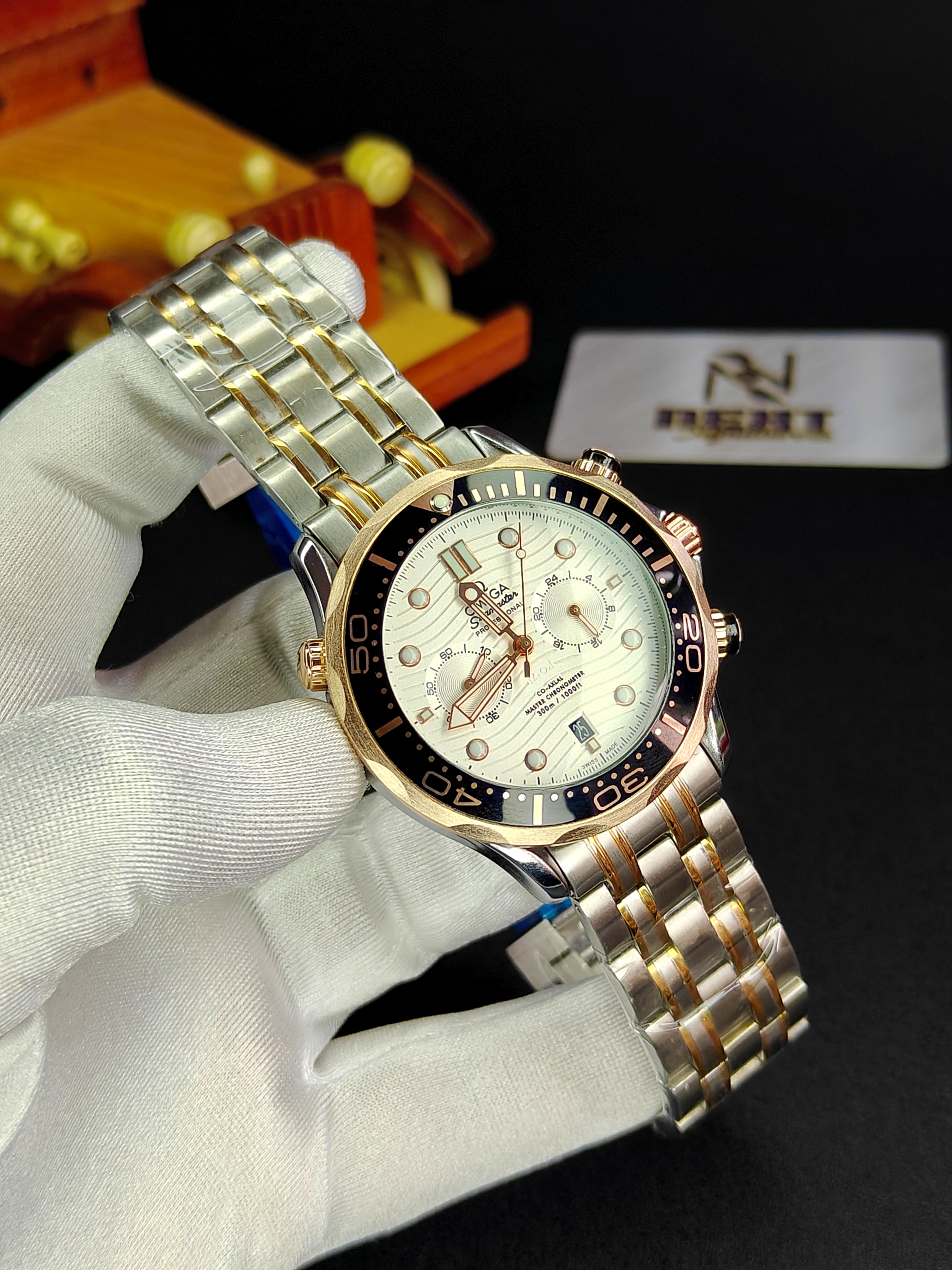 🕒 OMEGA Luxury Chronograph Watch – Two Tone Edition